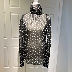 D&G 100% Silk see-through top size36 black and white dots
